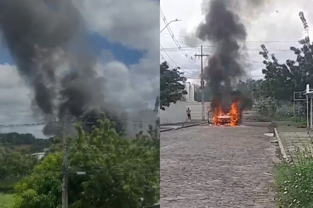 Carro pega fogo em frente a condomínio na Santa Maria da Codipi
