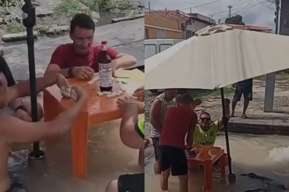 Moradores do Dirceu improvisam “balneário” em buraco de cano estourado