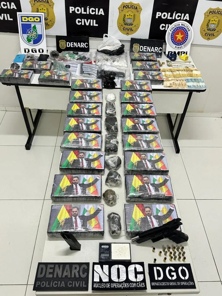 Teresina: polícia prende três pessoas e apreende várias drogas com foto de ministro boliviano 
