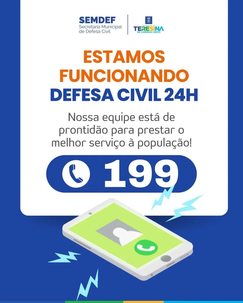 Número 199 da Defesa Civil de Teresina volta a funcionar para emergências