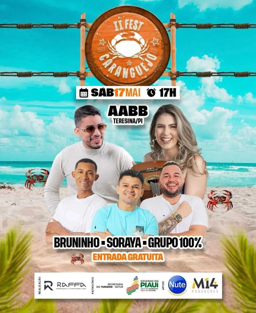 II Fest Caranguejo acontece neste sábado (17) na AABB Teresina com atrações para toda a família